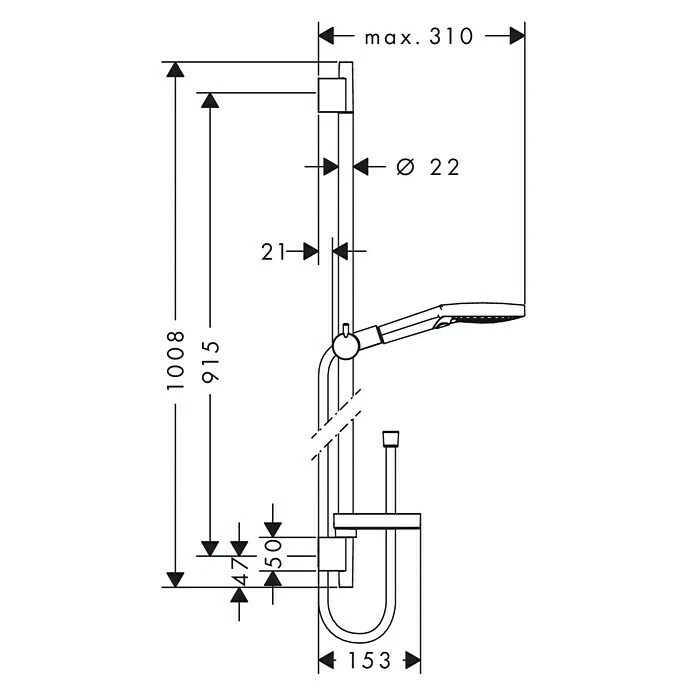 BAUHAUS Hansgrohe Brausegarnitur Raindance Select S 120 Lochabstand: 91,5 Cm, Art Strahl: Rain, RainAir, Whirl, Chrom – Bild 2