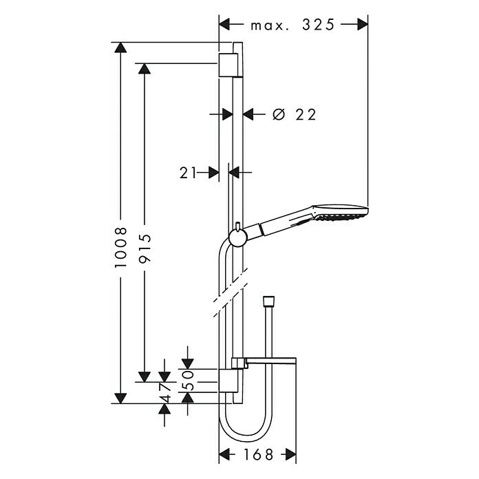 BAUHAUS Hansgrohe Brausegarnitur Raindance Select E 120 Lochabstand: 91,5 Cm, Art Strahl: Rain, RainAir, Whirl, Chrom – Bild 3