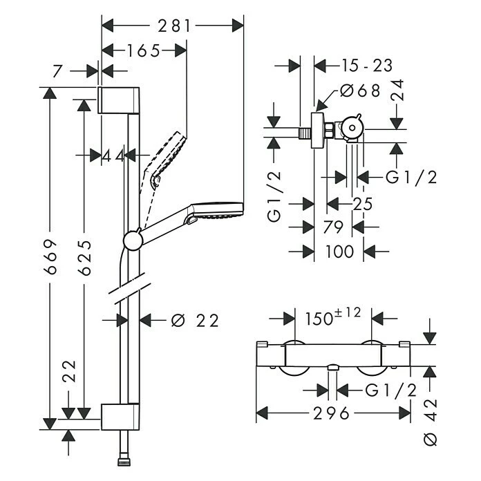 BAUHAUS Hansgrohe Crometta Brause-Set Vario/Ecostat 1001 SL Lochabstand: 62,5 Cm, Chrom – Bild 2