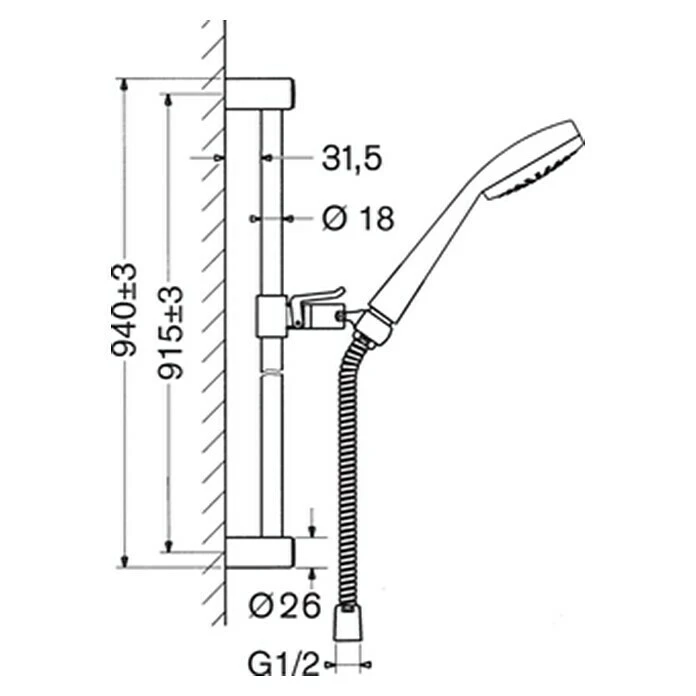 BAUHAUS Hansa Medijet Brausegarnitur Lochabstand: 91,5 Cm, Art Strahl: Weicher Duschstrahl, Chrom – Bild 3